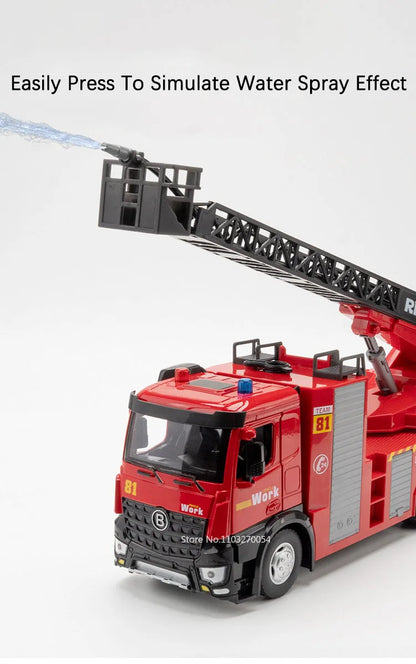 Schaalmodel Brandweerwagen van Metaal met Licht, Geluid en Openende Deuren