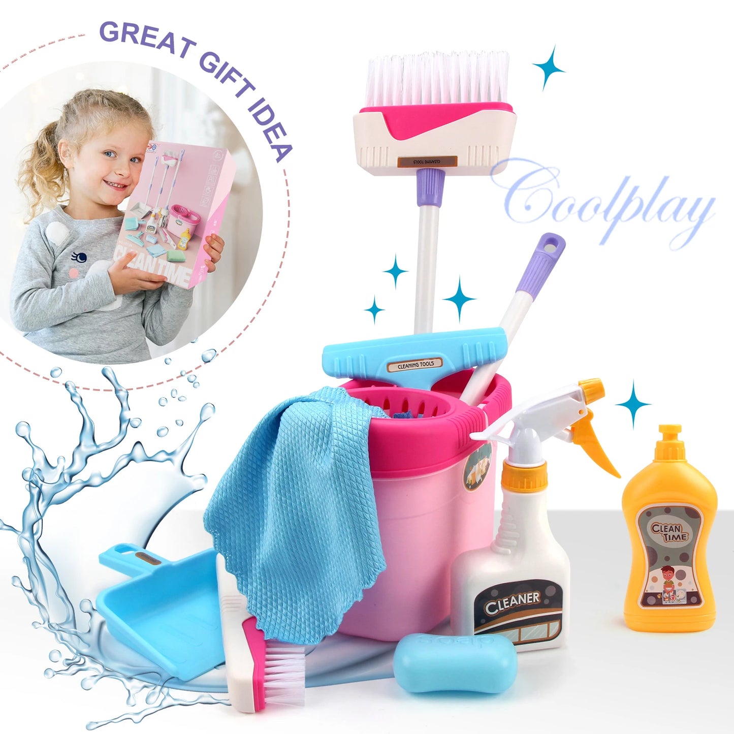 Kinder Schoonmaakset met Bezem, Stoffer en Emmer - 12-delig