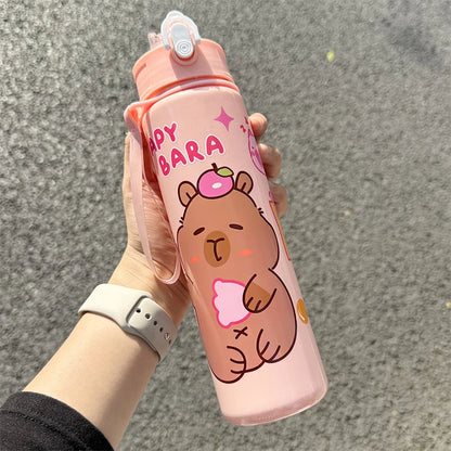 Draagbare Capybara Drinkfles met Rietje 800ml - Lekvrij voor Kinderen