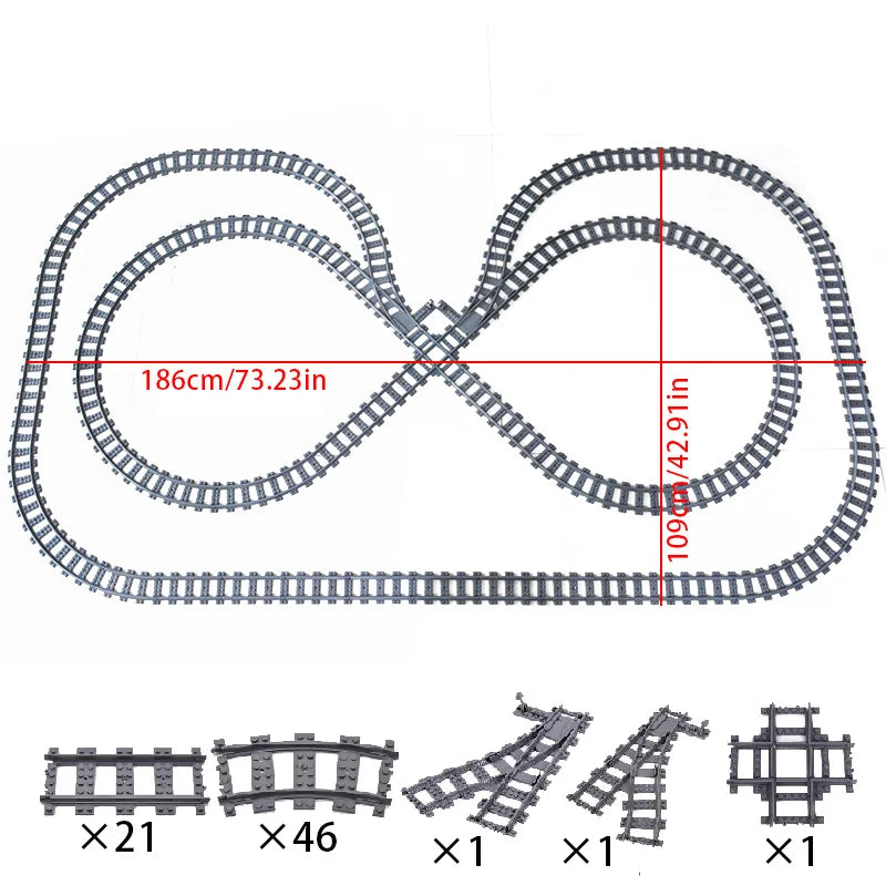 Compatibel LEGO Treinrails Bouwblokken Set met Kruising en Flexibele Sporen
