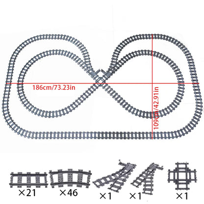 Compatibel LEGO Treinrails Bouwblokken Set met Kruising en Flexibele Sporen