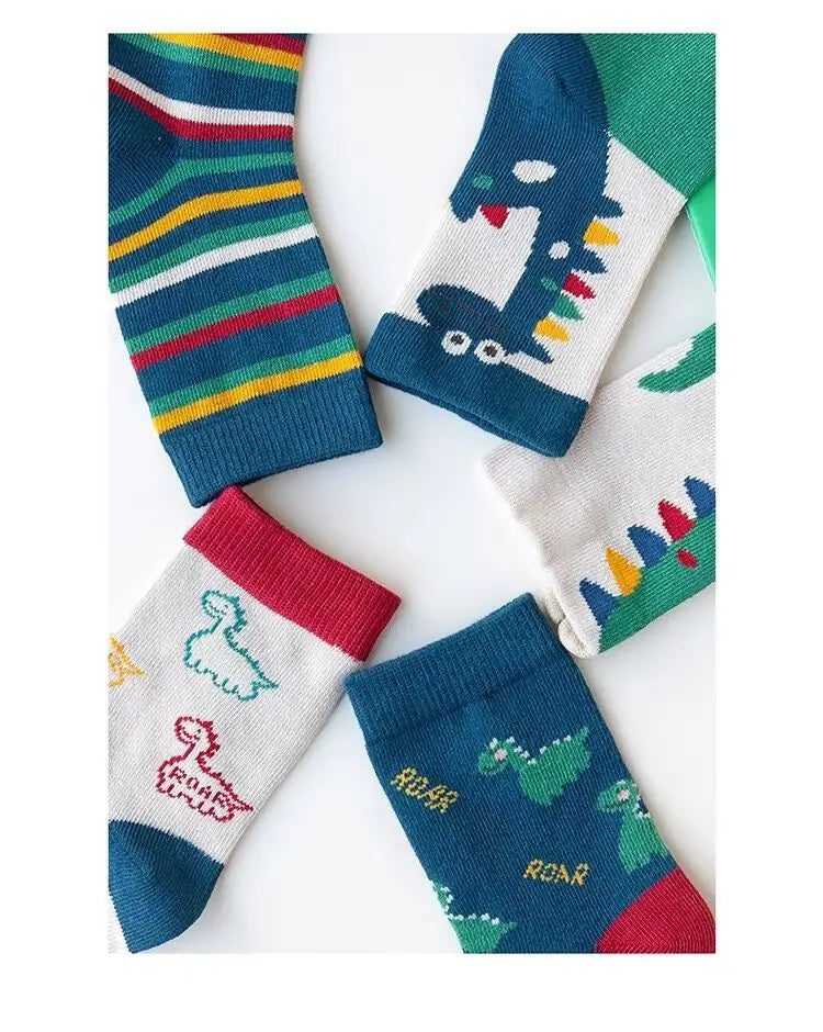 5 Paar Unisex Kindersokken met Dinosaurus-design