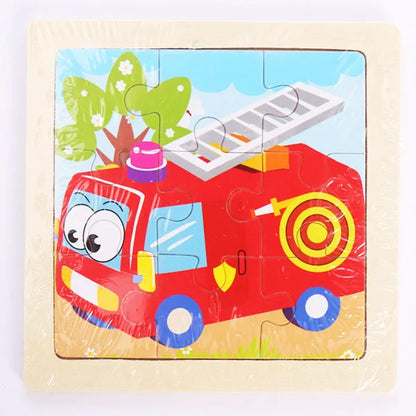 Houten 3D Puzzel met 9 Stukjes – Dieren & Vervoer