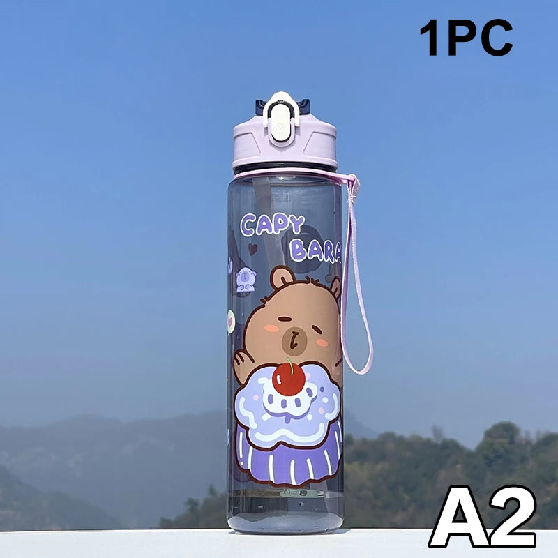 Draagbare Capybara Drinkfles met Rietje 800ml - Lekvrij voor Kinderen