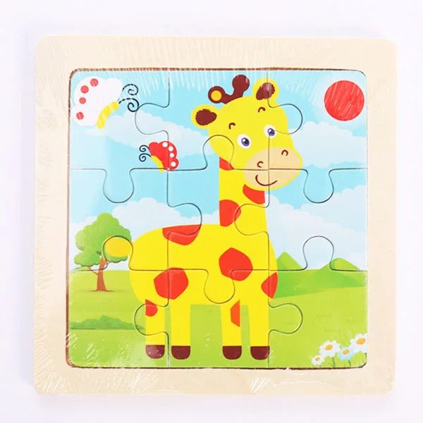 Houten 3D Puzzel met 9 Stukjes – Dieren & Vervoer