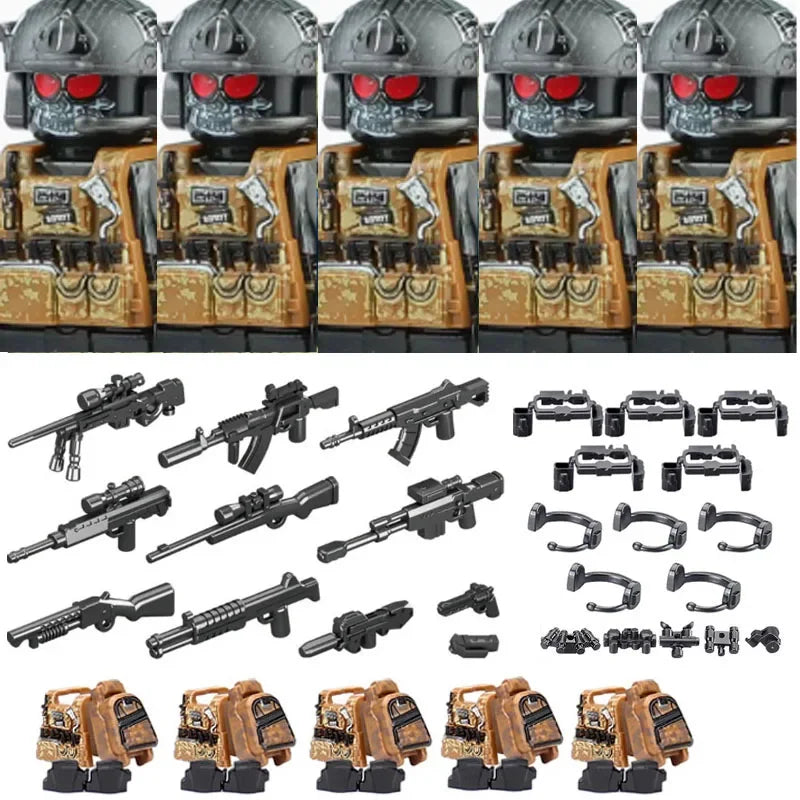 Bouwblokjes Figuren Commando Speciale Eenheid Leger met Wapens en Accessoires