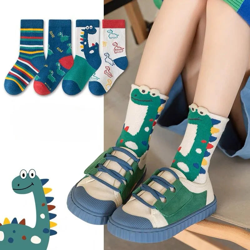 5 Paar Unisex Kindersokken met Dinosaurus-design