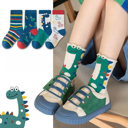 5 Paar Unisex Kindersokken met Dinosaurus-design
