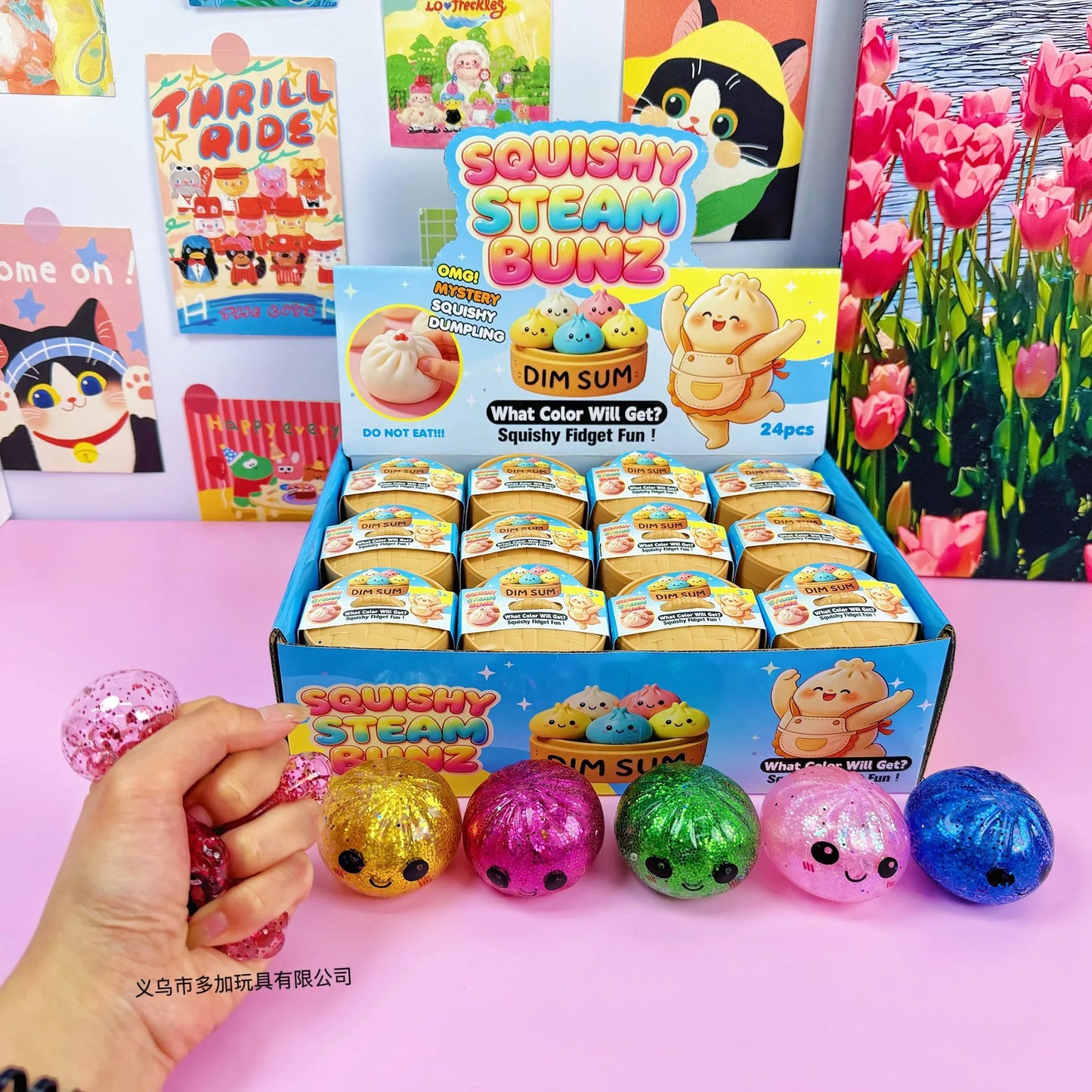 Glitter Dumpling Squishy Knijpspeeltje met Stoommandje