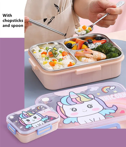 800ml RVS Cartoon Lunchbox met Lepel voor Kinderen, Lekdicht