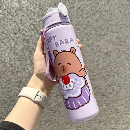 Draagbare Capybara Drinkfles met Rietje 800ml - Lekvrij voor Kinderen