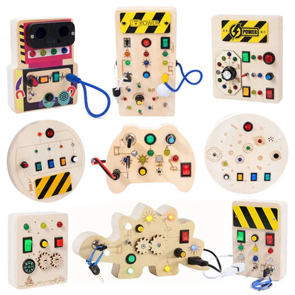 Houten Speelbord met LED Lichtschakelaars voor Kinderen 3-6 Jaar