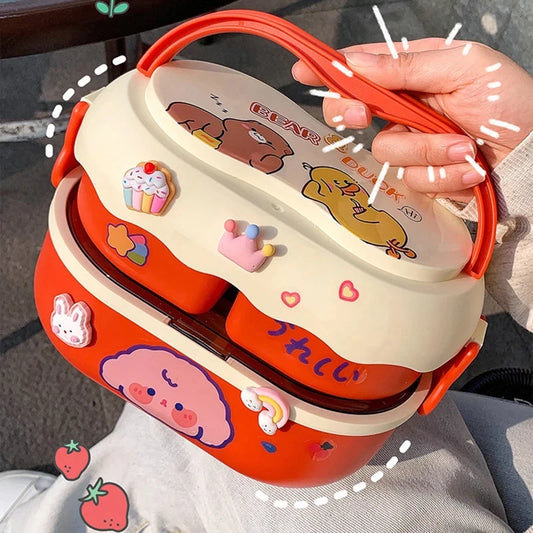 Kinder Bento Lunchbox met Vakjes, Handvat en Magnetronfunctie