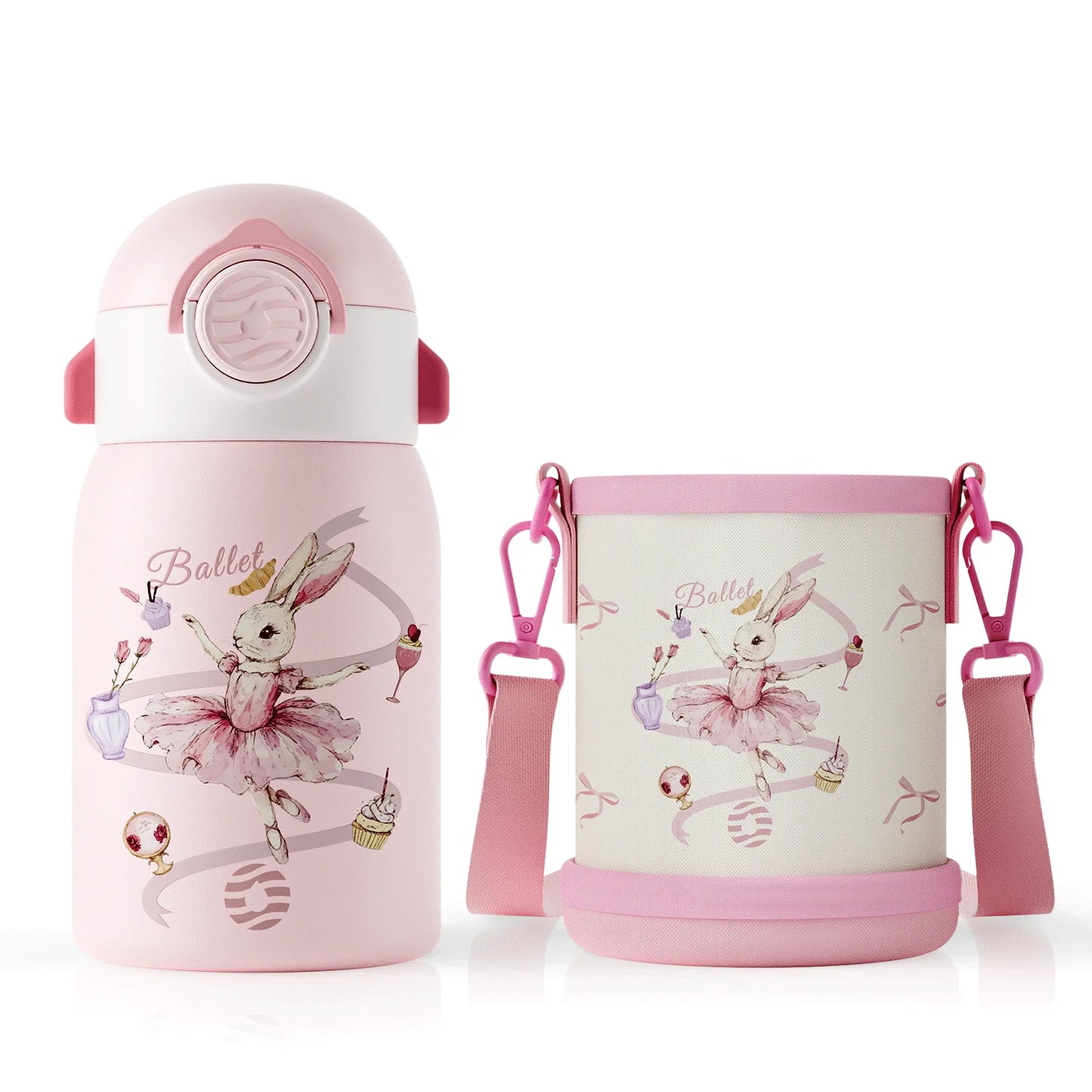 RVS Thermosfles Kind 400ml met Cartoonpatroon en Zakje