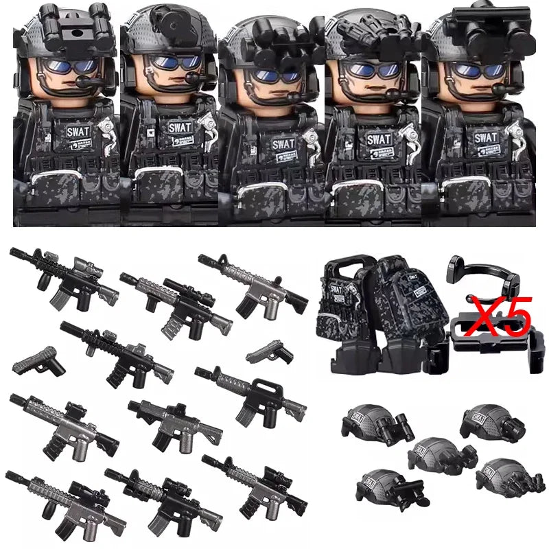 Bouwblokjes Figuren Commando Speciale Eenheid Leger met Wapens en Accessoires