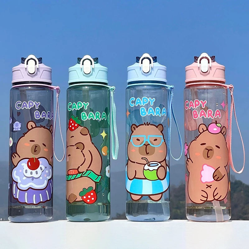 Draagbare Capybara Drinkfles met Rietje 800ml - Lekvrij voor Kinderen