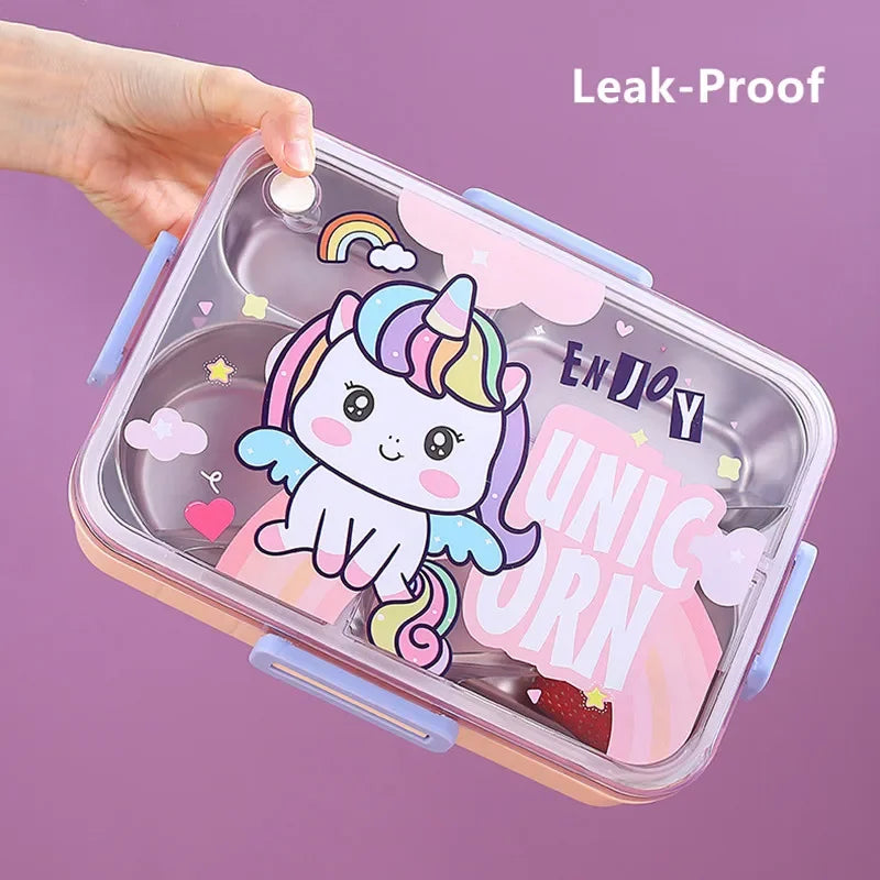 800ml RVS Cartoon Lunchbox met Lepel voor Kinderen, Lekdicht