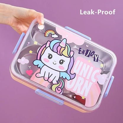 800ml RVS Cartoon Lunchbox met Lepel voor Kinderen, Lekdicht