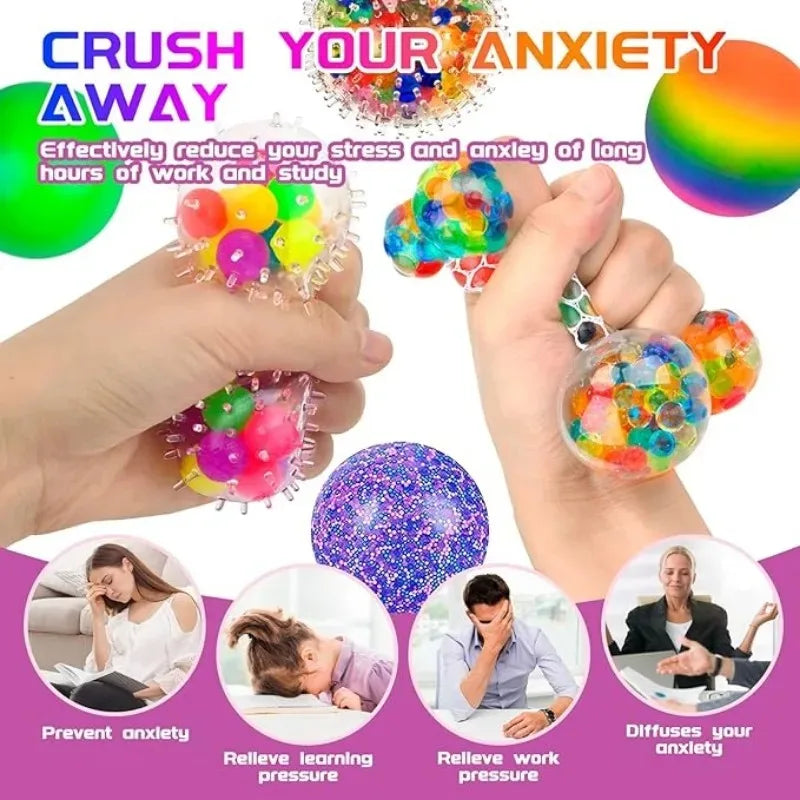 6 Mini Squishy Stressballen – Regenboog Kleuren voor Ontspanning