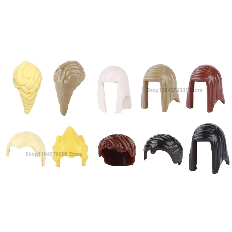 MOC Bouwblokjes Set: Haar, Hoeden en Accessoires voor Figuren