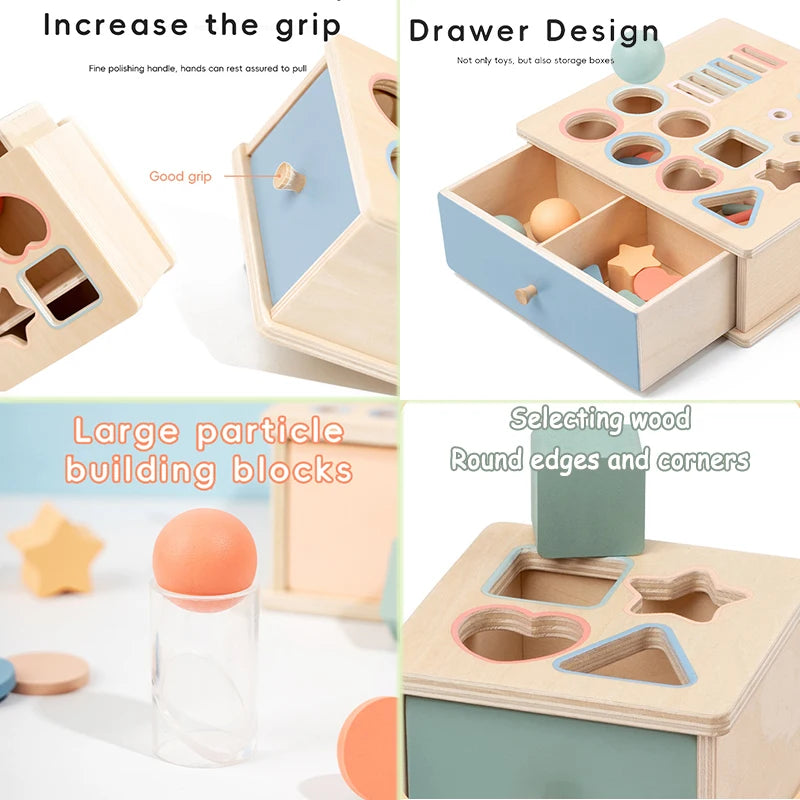 Houten Montessori Sorteerbox voor Kleuren en Vormen met Lade