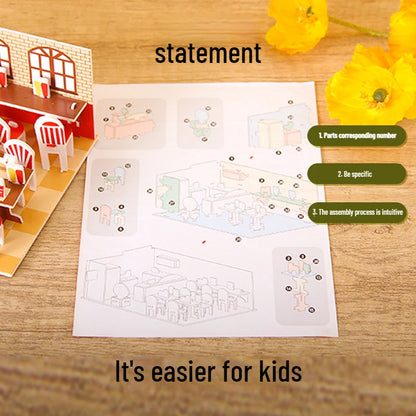 3D Papieren Puzzel – Educatief Bouwpakket Koffiehuis voor Kinderen