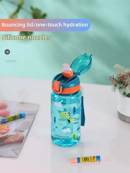 Dinosaurus Drinkfles 600ml met Siliconen Rietje en Draagkoord