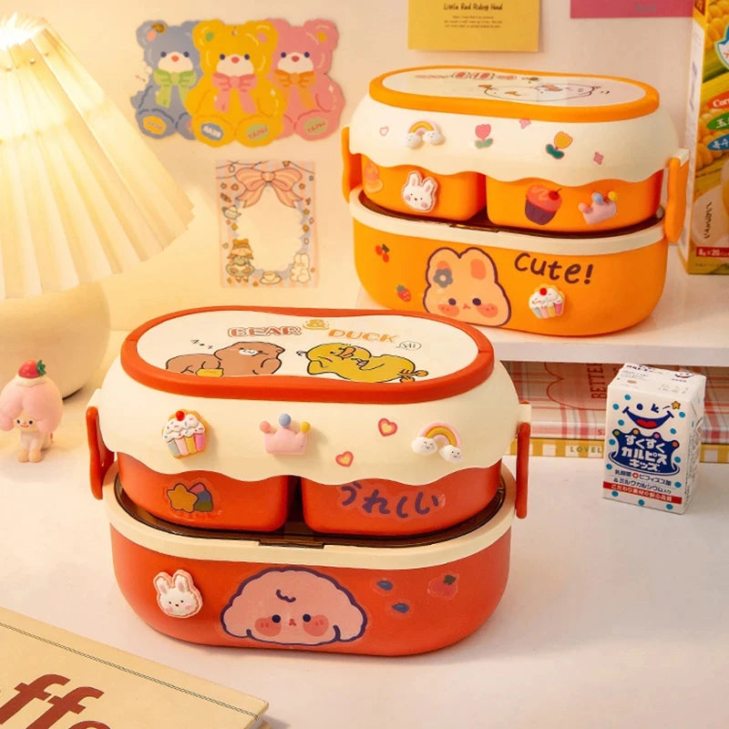 Kinder Bento Lunchbox met Vakjes, Handvat en Magnetronfunctie