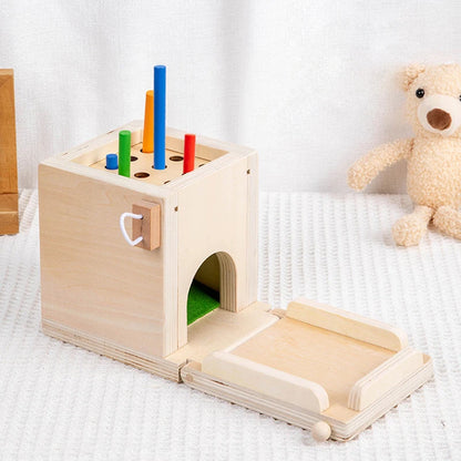 Montessori 4-in-1 Speelset: Objectpermanentie, Muntdrop, Worteloogst & Vormensorteerder