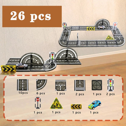 Magnetische Tegels Bouwset met Wegdelen en Auto's (5.5cm)