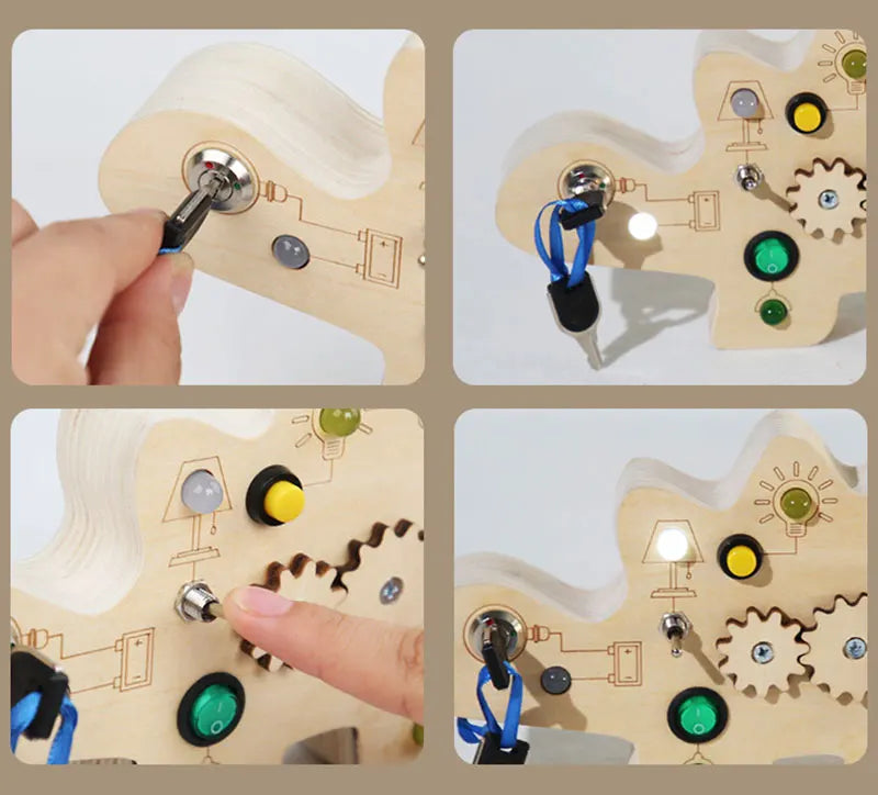 Houten Speelbord met LED Lichtschakelaars voor Kinderen 3-6 Jaar
