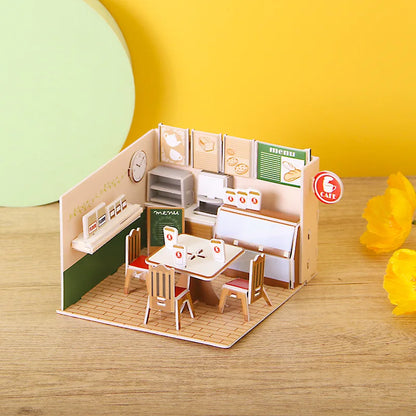 3D Papieren Puzzel – Educatief Bouwpakket Koffiehuis voor Kinderen