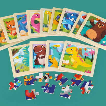 Houten 3D Puzzel met 9 Stukjes – Dieren & Vervoer