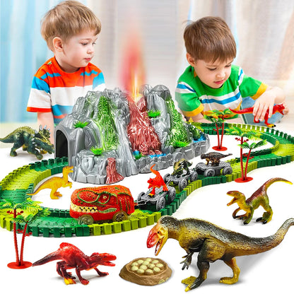Dinosaurus Racebaan Speelset met Trein en Vulkaan met Neveleffect