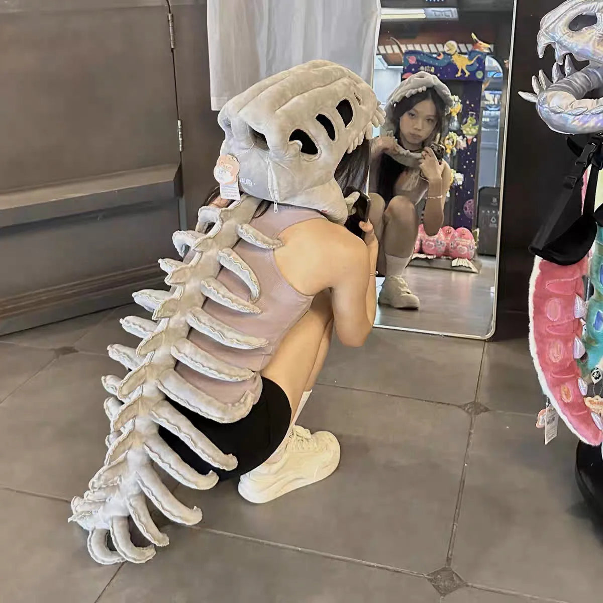 Dinosaurus Skelet Kostuum met Hoofdeksel voor Cosplay