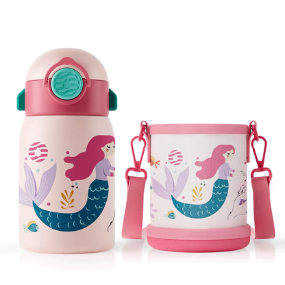 RVS Thermosfles Kind 400ml met Cartoonpatroon en Zakje