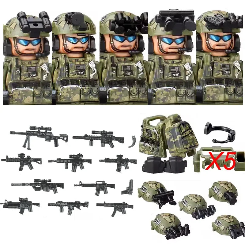 Bouwblokjes Figuren Commando Speciale Eenheid Leger met Wapens en Accessoires