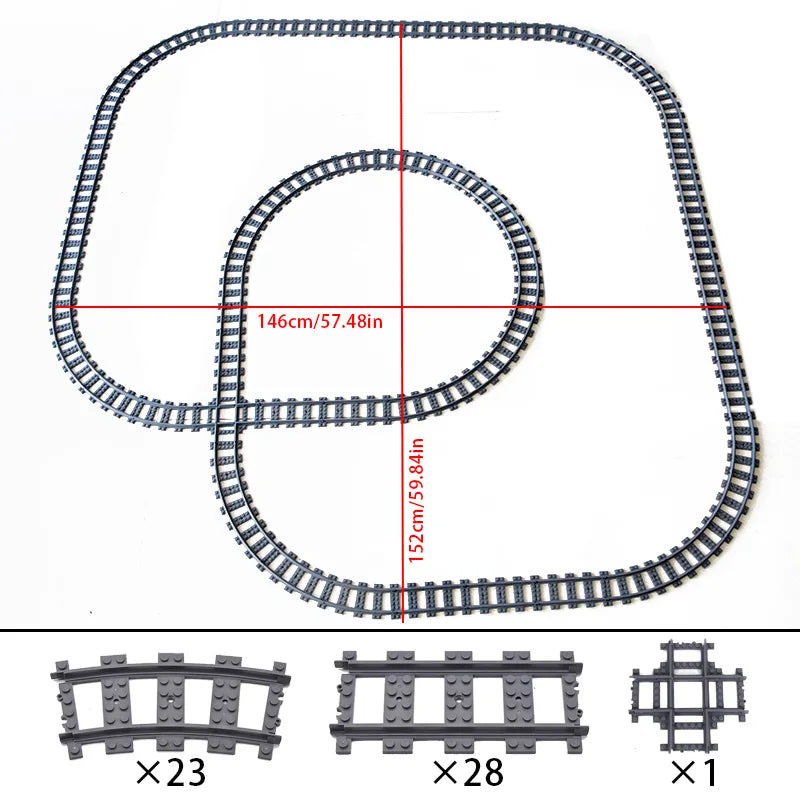 Compatibel LEGO Treinrails Bouwblokken Set met Kruising en Flexibele Sporen