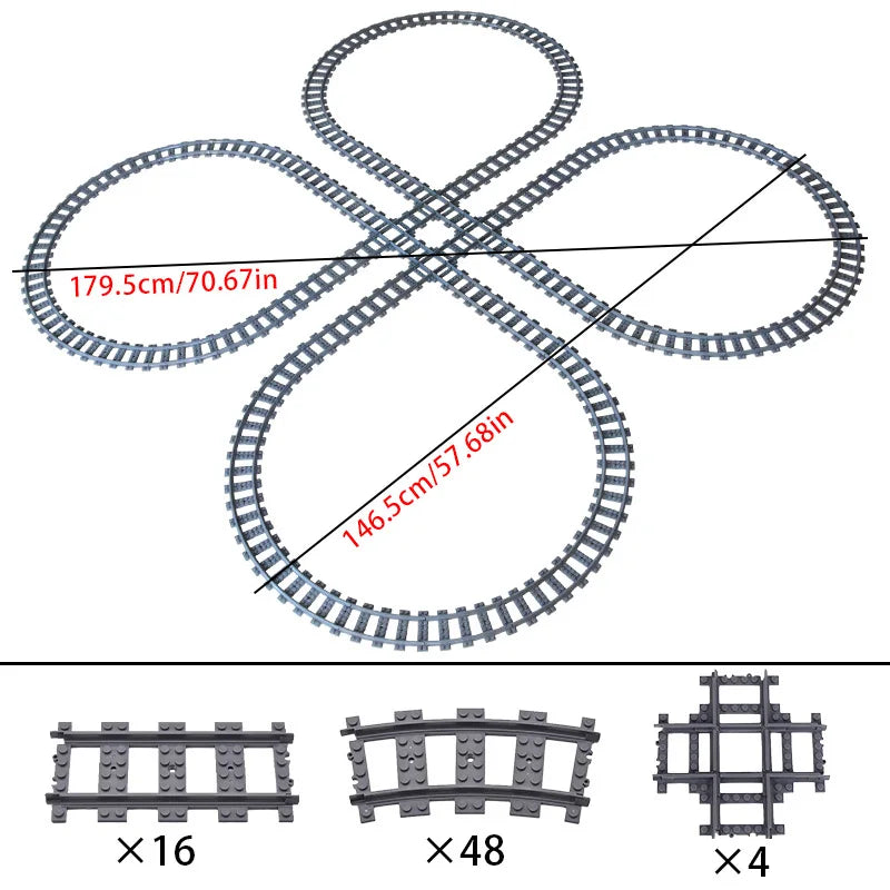Compatibel LEGO Treinrails Bouwblokken Set met Kruising en Flexibele Sporen