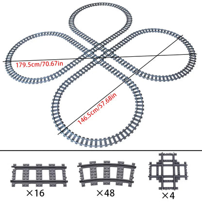 Compatibel LEGO Treinrails Bouwblokken Set met Kruising en Flexibele Sporen
