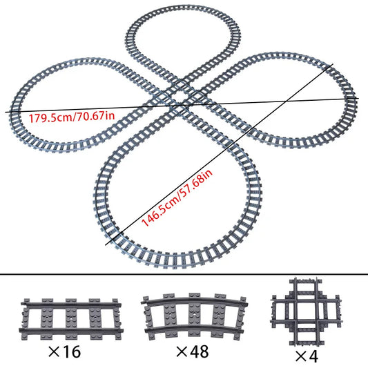 Compatibel LEGO Treinrails Bouwblokken Set met Kruising en Flexibele Sporen