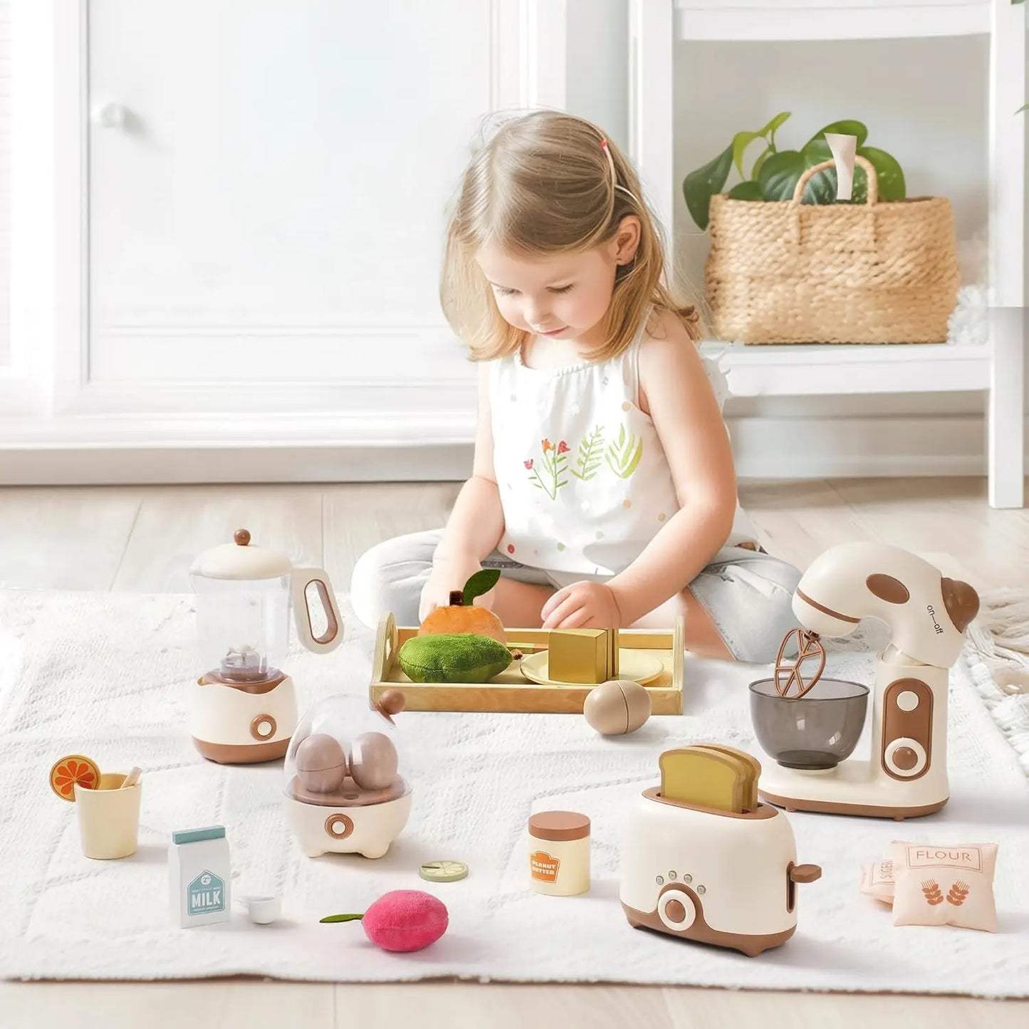 Plastic speelgoed keukenapparaten set met broodrooster, mixer en blender