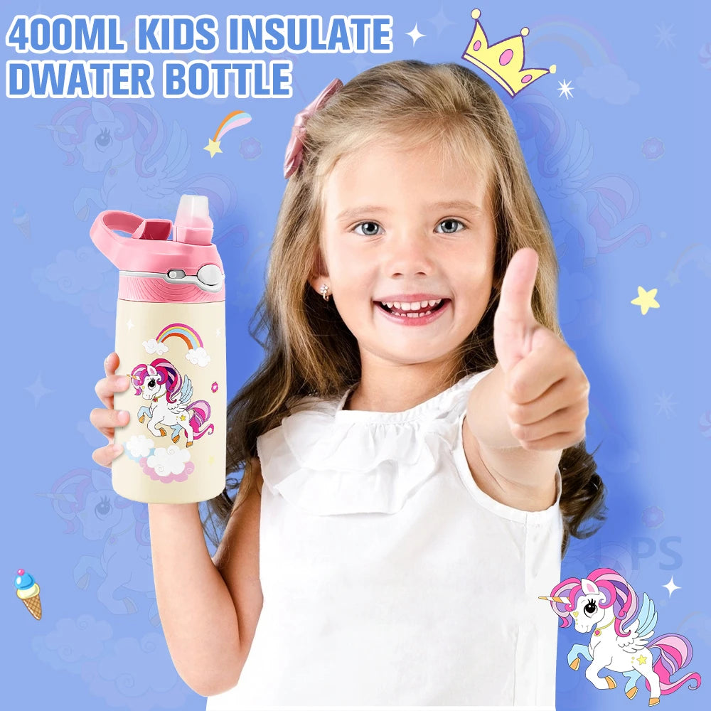 RVS Thermosfles voor Kinderen met Rietje 400ml – Lekvrij