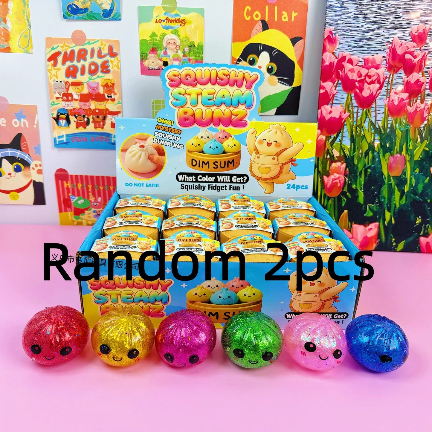Glitter Dumpling Squishy Knijpspeeltje met Stoommandje