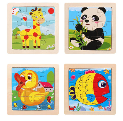 Houten 3D Puzzel met 9 Stukjes – Dieren & Vervoer