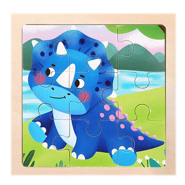 Houten 3D Puzzel met 9 Stukjes – Dieren & Vervoer