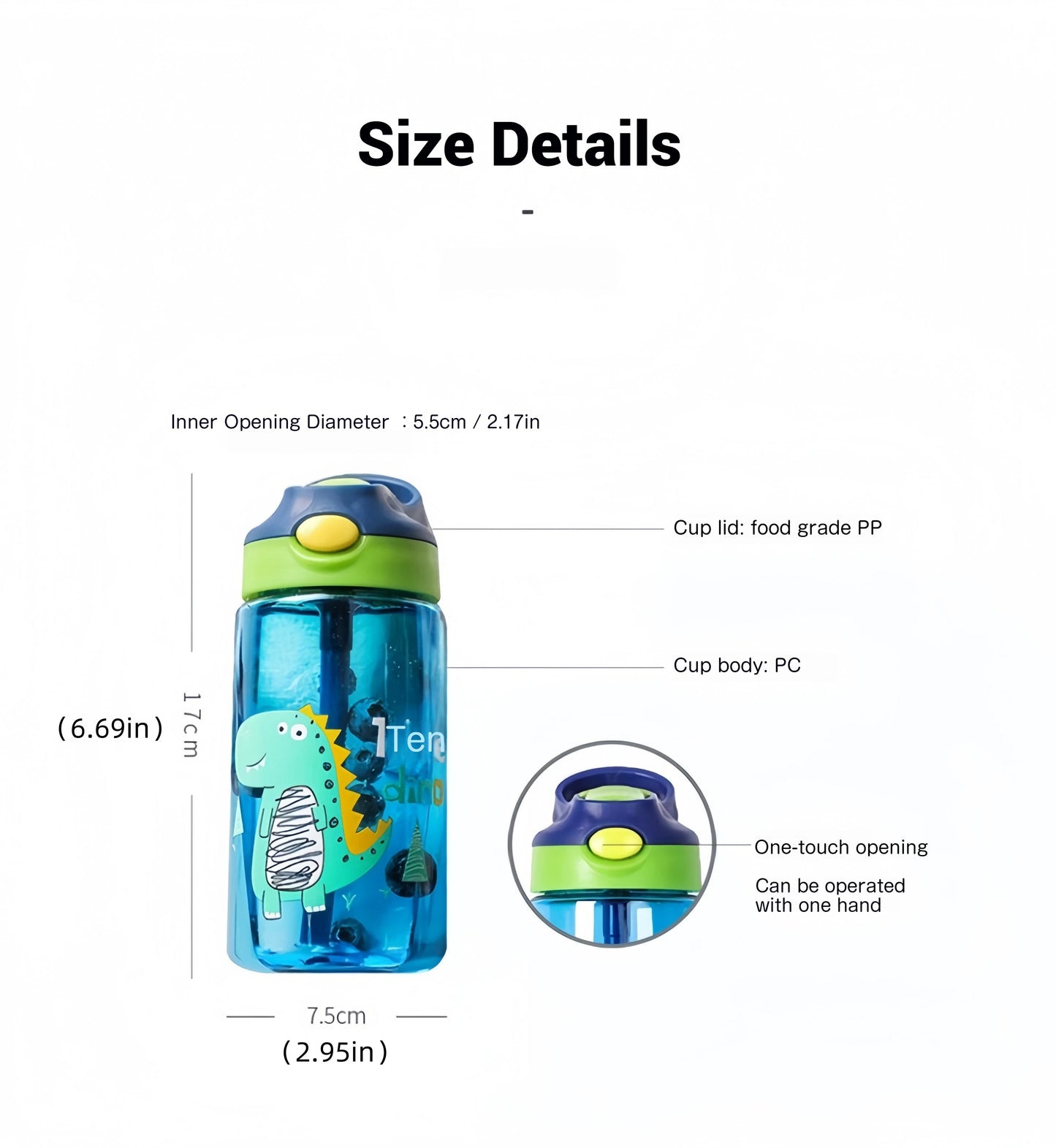 Kinder Drinkfles met Tuitbeker en Rietje – Lekvrij Dino – 480 ml
