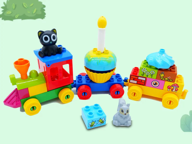 Grote Bouwblokken Set Compatibel met Duplo voor Treinen, Dieren en Voertuigen