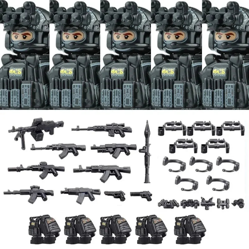 Bouwblokjes Figuren Commando Speciale Eenheid Leger met Wapens en Accessoires