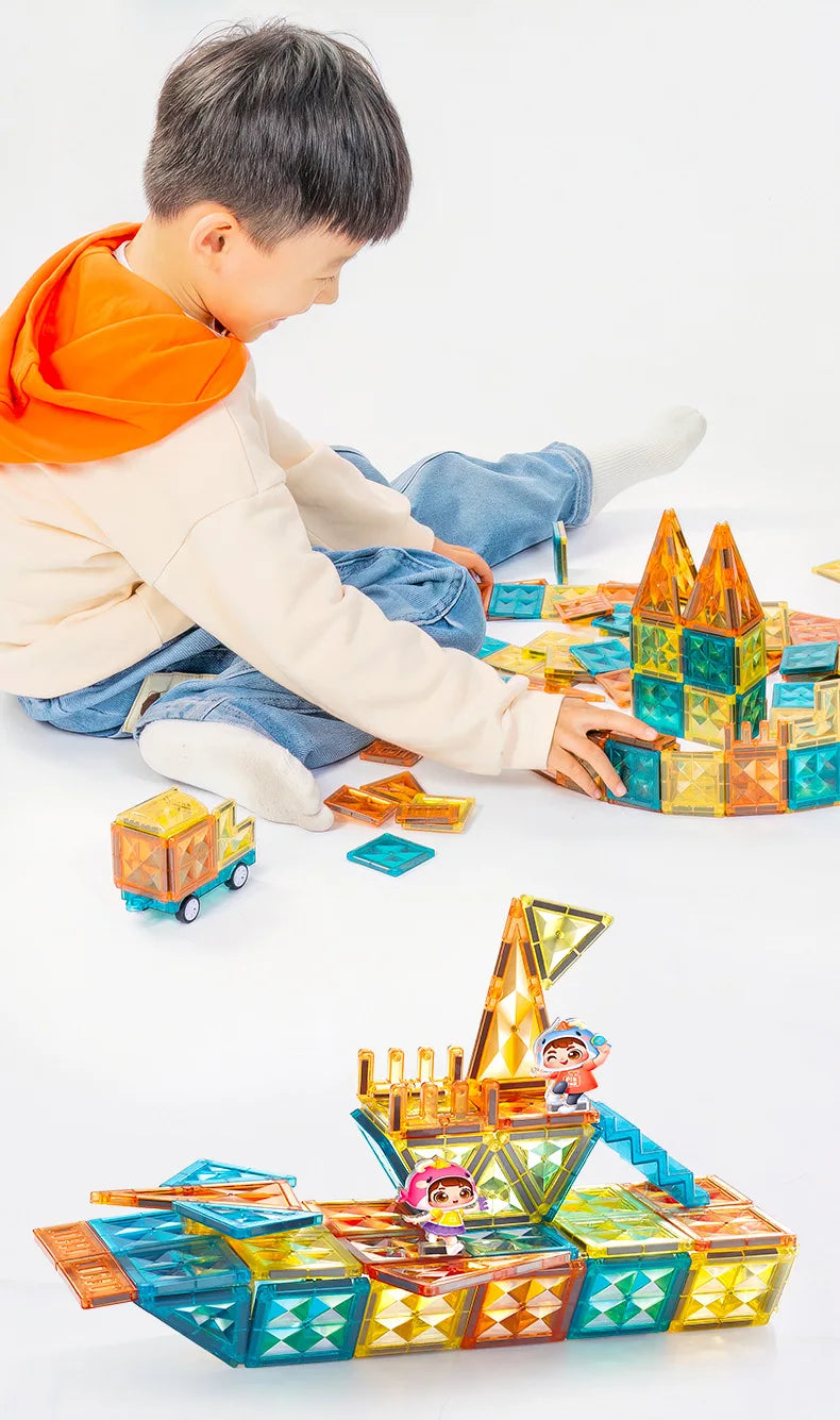 Lichtgevende magnetische bouwblokken met baan voor kinderen